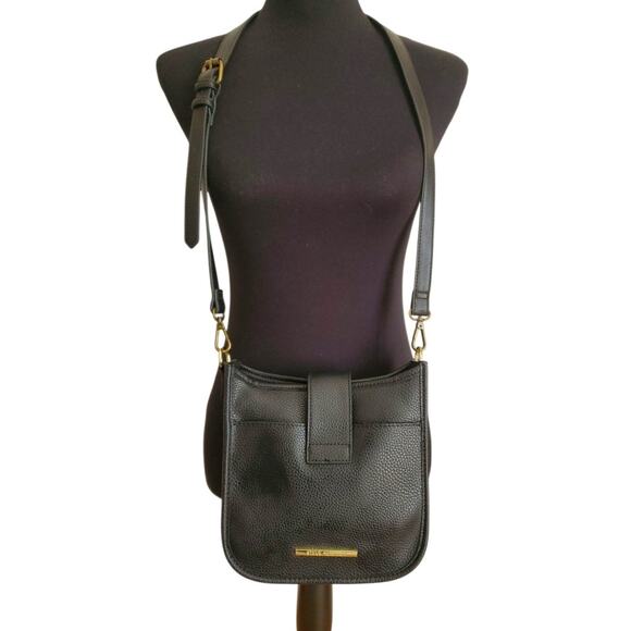 Steve Madden Black Pebbled Crossbody Bag Adjustable Strap Purse Shoulder Satchel - Picture 2 of 9